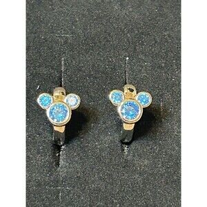 Sterling Silver Mickey Mouse Blue Rhinestone Hoop Earrings